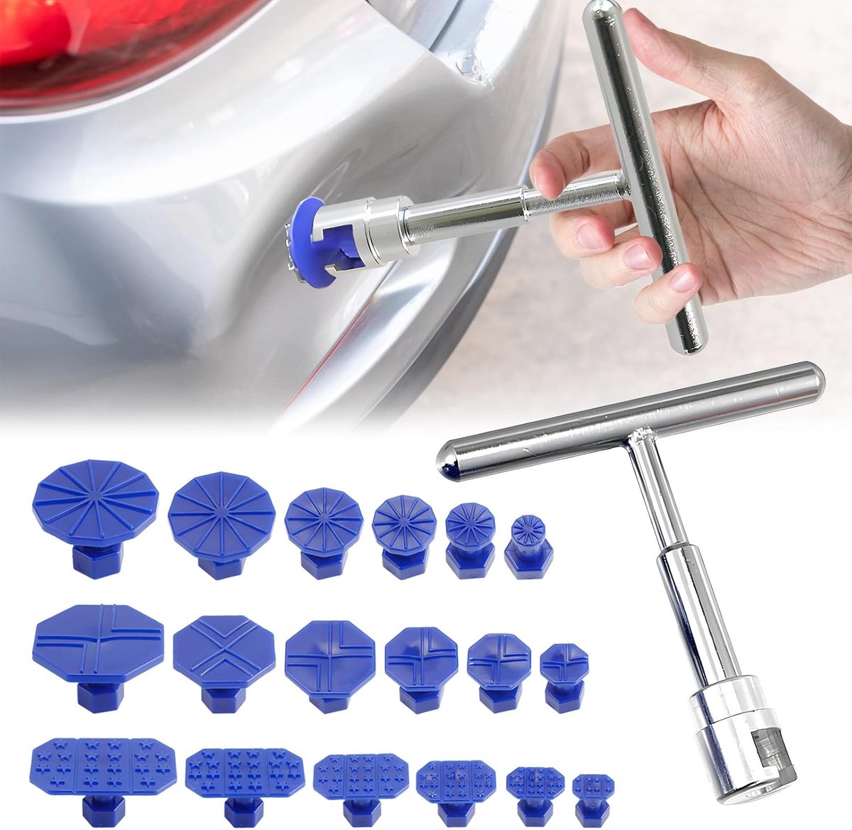 KZQ Auto deukreparatieset met 18 trekdiscs - Professioneel deukgereedschap voor carrosserie - Eenvoudige zuignap reparatie zonder schade - Geschikt voor alle auto's - Zwart