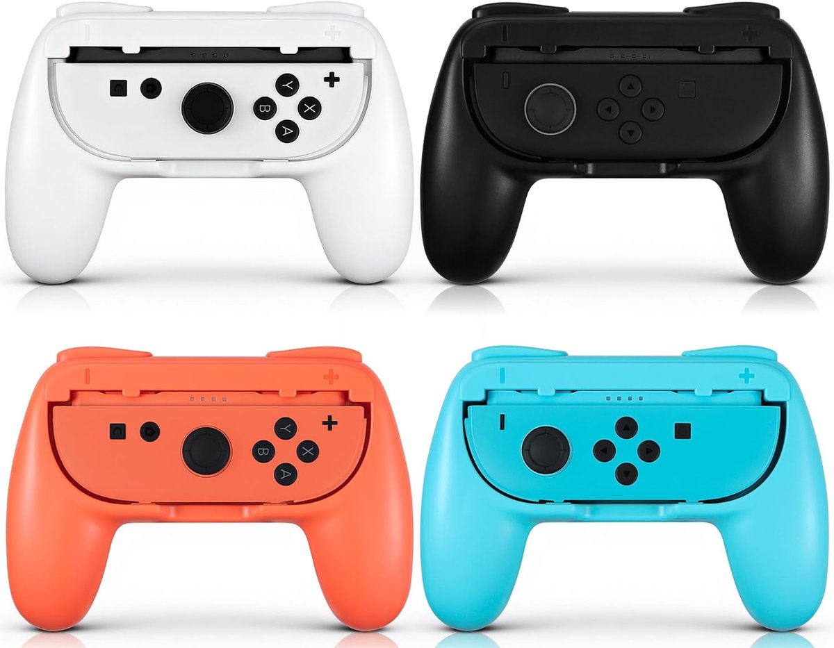 Handgrepen voor Switch 2, Ergonomische Greep Ontwerp Compatibel met voor Switch 2 Controller 2025 (Set van 4)(Oranje-Blauw-Zwart-Wit)