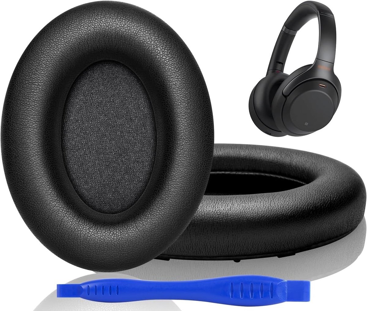 Oorkussens voor Sony WH-1000XM3 (WH1000XM3) over-ear hoofdtelefoon, oorkussens vervangende kussens Sony XM3 met zachter proteïneleer, geluidsisolerend traagschuim, extra dik - zwart