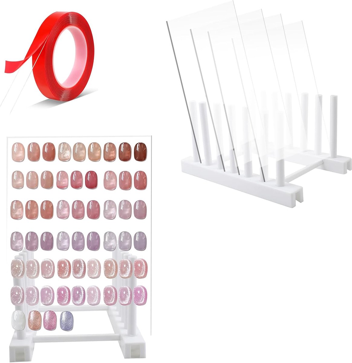 display stand, 4 transparante acrylplaten met kunststof sokkel, nail art displaybord nagel display presentatie met nanolijm, voor nail art design display manicure gereedschap, 20 x 15 cm