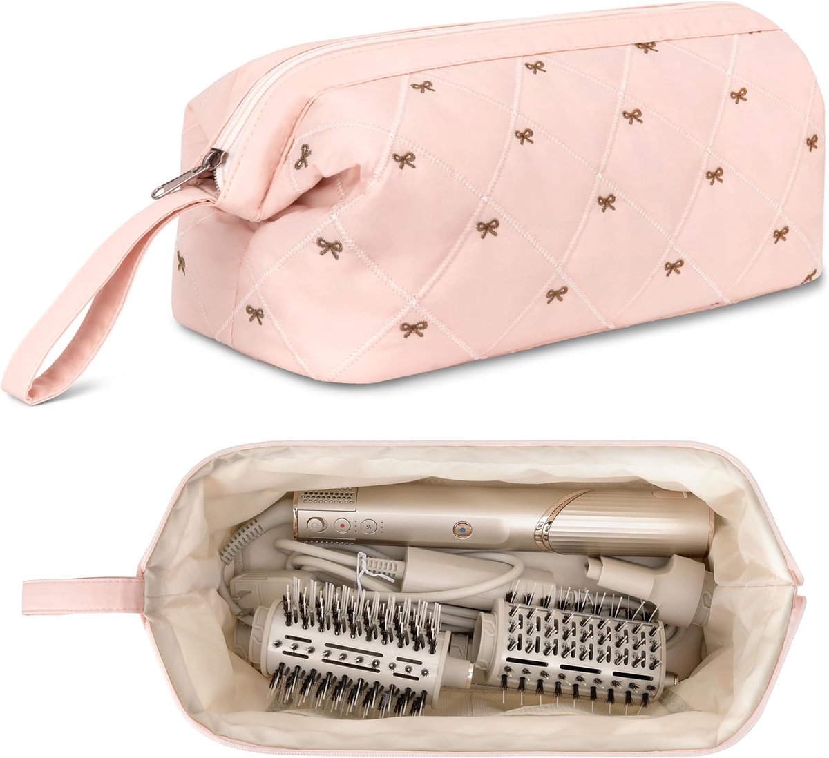 Reistas voor Dyson Airwrap/Shark Flexstyle, Roze | Opbergtas met strikpatroon voor föhns en Accessoires, Draagtas Compatibel met Supersonic haardroger, Organizer voor Stijltang