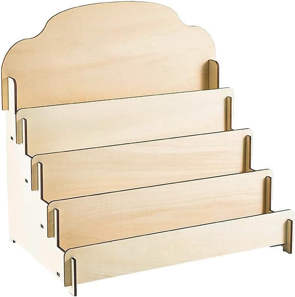 Ansichtkaartenstandaard met 4 verdiepingen van hout, wenskaartenstandaard, verkoopstandaard voor kaarten voor detailhandel, voor stickers, cadeaubonnen, foto's, presentatie thuis of in de