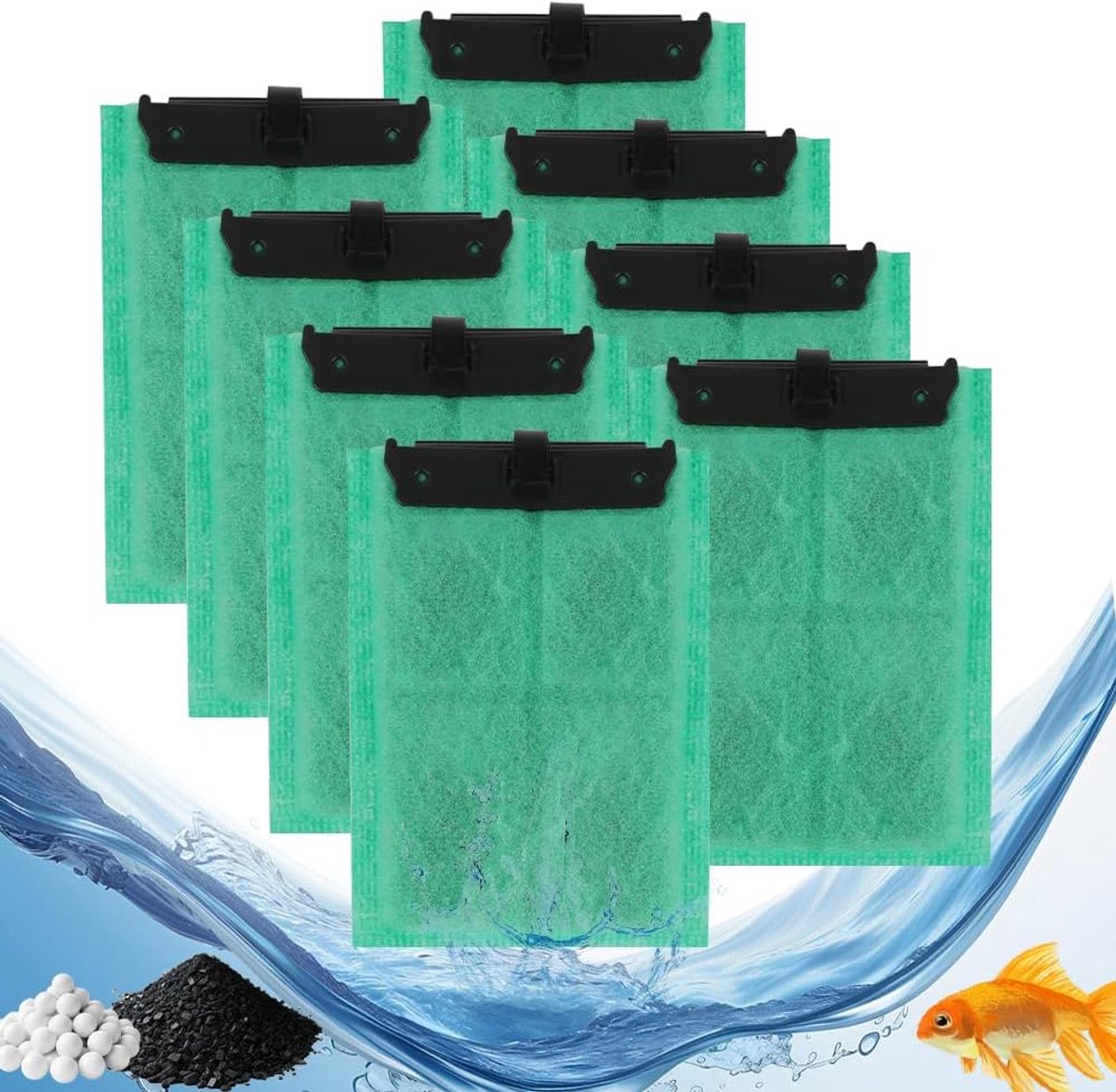 EasyCrystal filterpakket C250/300 filtermateriaal, 8 vervangende filterpads met actieve kool en zeoliet, groen