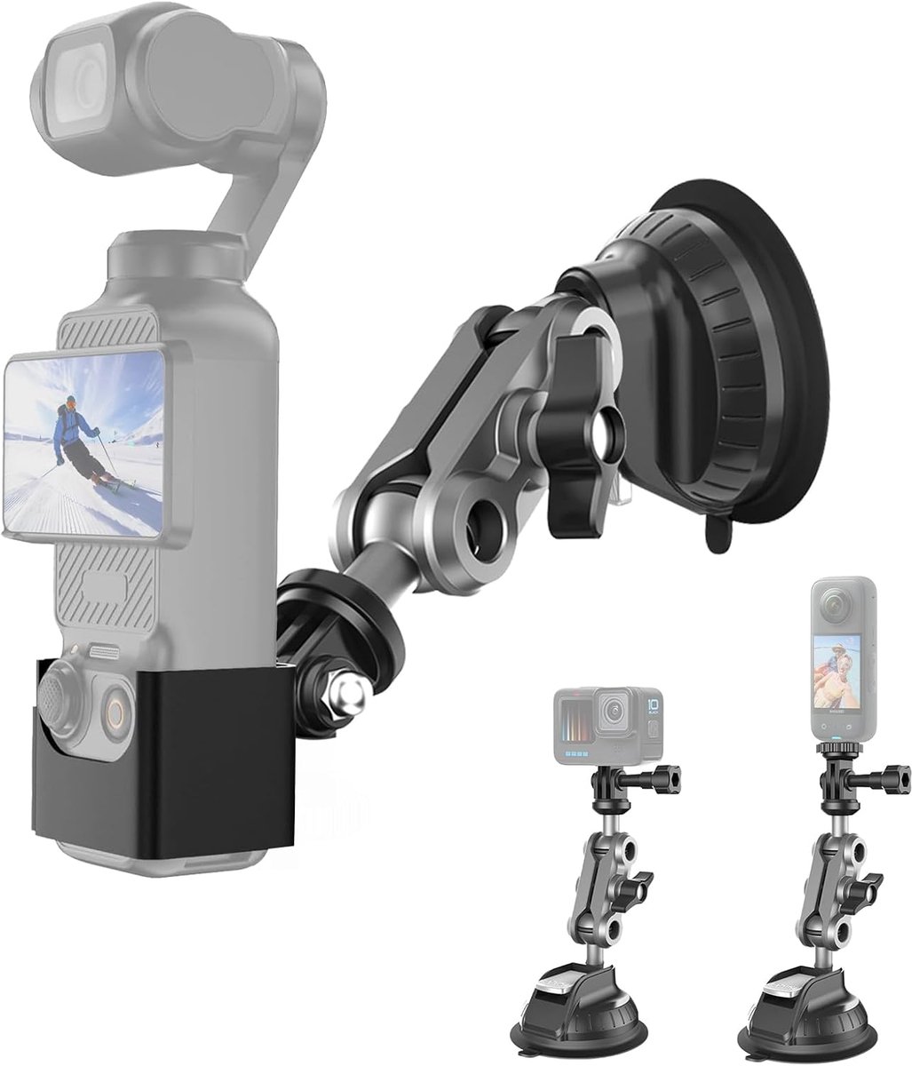 Cup Mount Zuignaphouder voor DJI Osmo Pocket 4/3 DJI Osmo 360 | zuignap autohouder voor Insta360 X5 X4 GoPro Hero 13 12 10, montage op de voorruit of op het raam van de auto