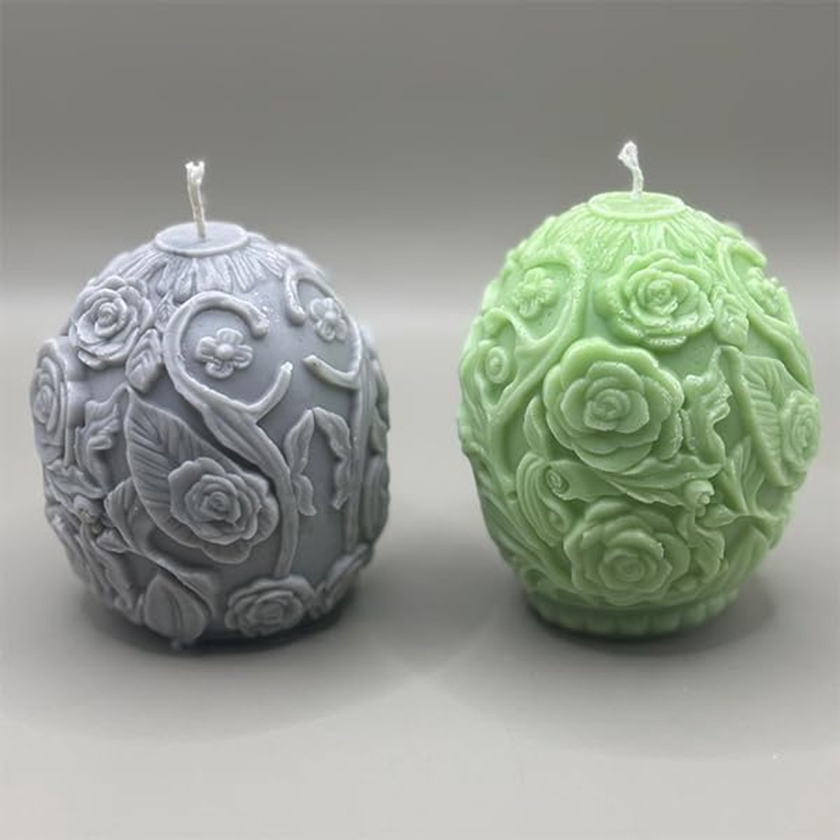 Handgemaakte Geurkaarsen Set – 2 Stuks – Ei-vormig met Florale Motieven – Essentiële Vanilleolie – 9 Uur Brandtijd – Stijlvolle Decoratie & Perfect Cadeau
