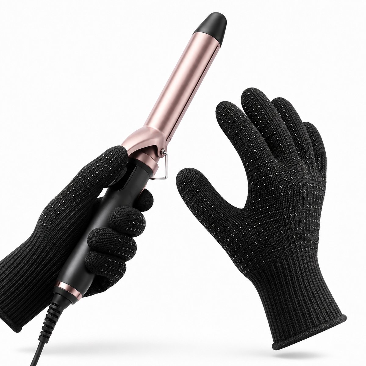 BOTC Hittebestendige Handschoen - Met siliconen nopjes - Voor hittepers - Voor haarstyling - Zwart - 2 Stuks
