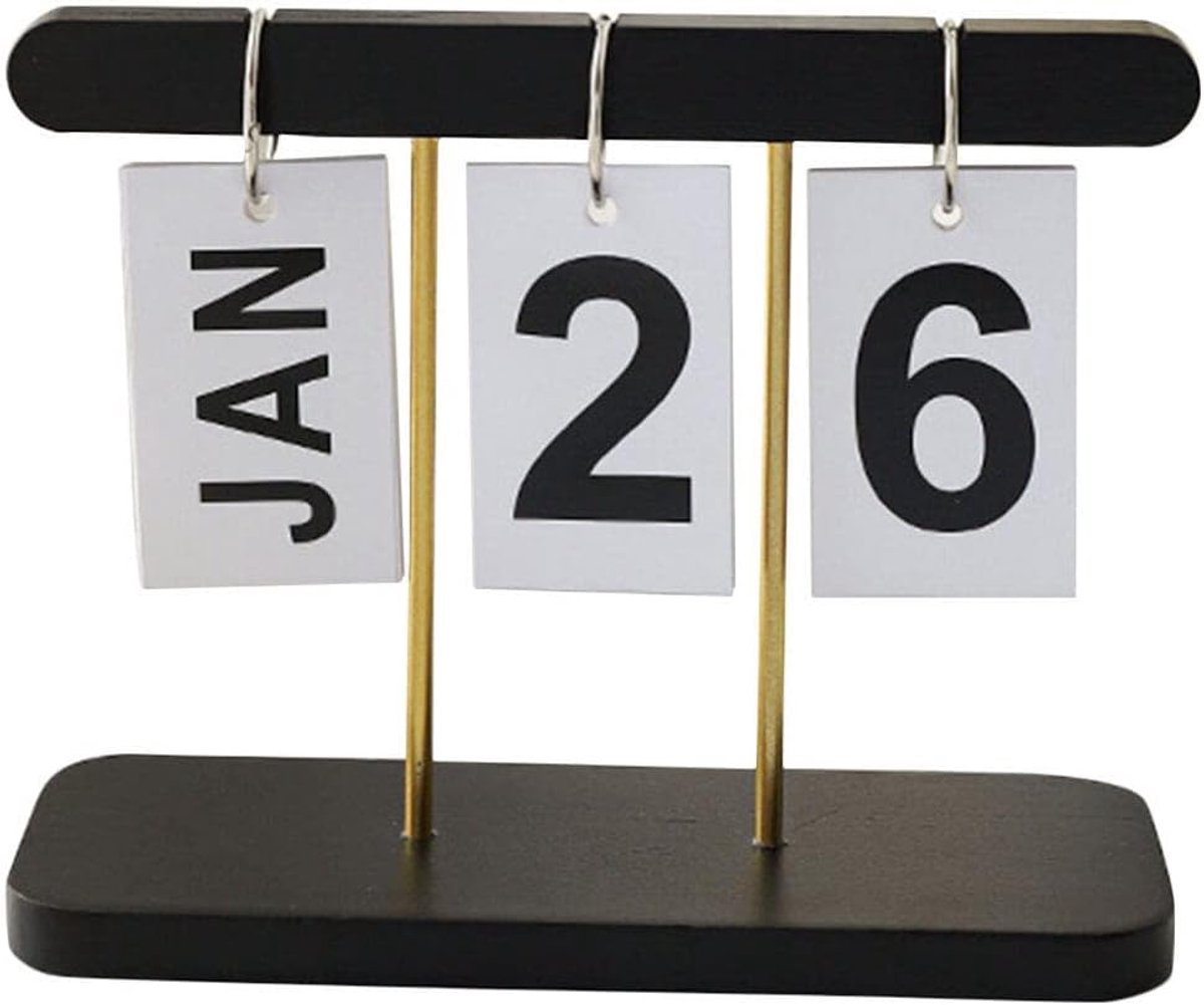 Kalenderornament - Bureaukalender - 20×8×13.5cm - Vintage Jaarkalender - Herbruikbaar Decoratie voor Kantoor en Thuis - Eenvoudige Maand- en Datumweergave - Ruimtebesparend Ontwerp - Cadeau voor Nieuwe Woning - Zwart