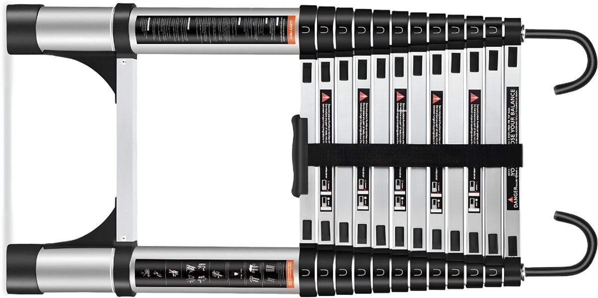 Lìon® Telescoopladder - Opvouwbare Ladder voor Zolders - 150kg Laadvermogen - Zwart - 79cm x 48cm x 9cm