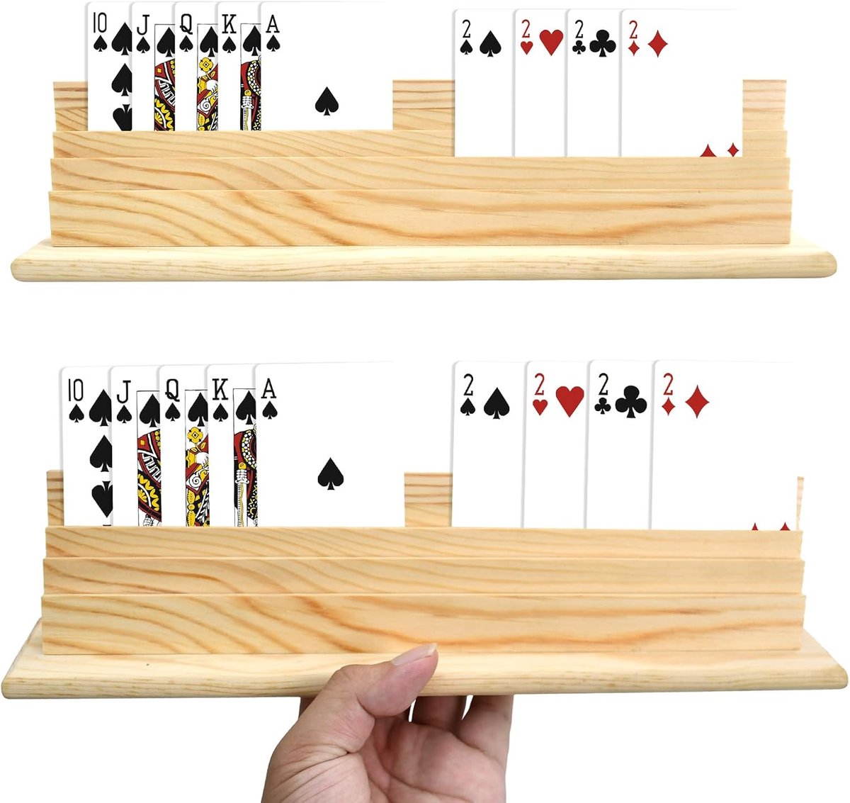 2 stuks 3 lagen speelkaartenhouder, speelkaarthouder voor kinderen, houten displaystandaard, spelaccessoire voor kinderen, volwassenen en senior-30,9 x 5,6 x 10 cm