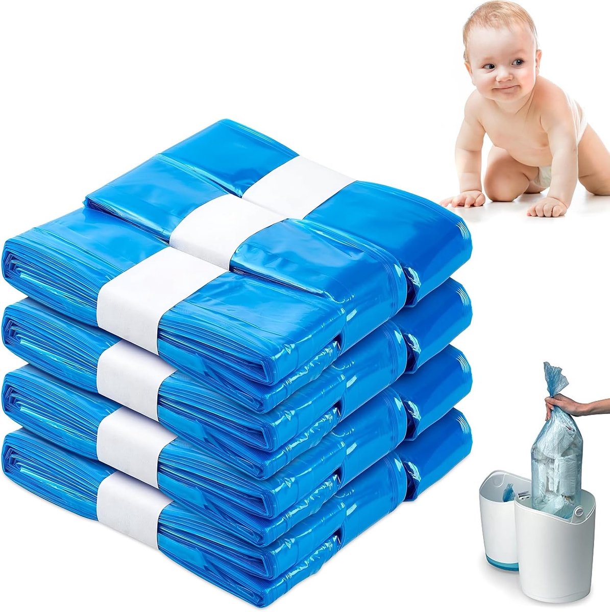 12 stuks anti-geur luieremmer, 4,5 m lange luiers verwijderingszakken, 7-laags geurende luieremmer navulzak, luierbox aanvulling dunne film, vervangende vuilniszak voor baby en kat (blauw)