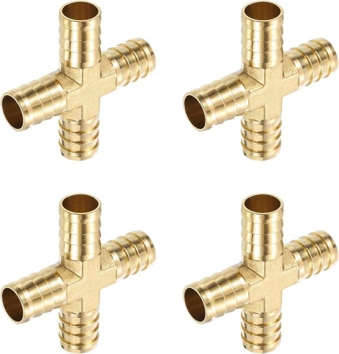 4 stuks messing 4-weg buisschroefverbinding, 3/4 inch (19 mm) kruisstuk bars Union schroefverbinding buisadapter voor water/brandstof/luchttransport verbinden van leidingen