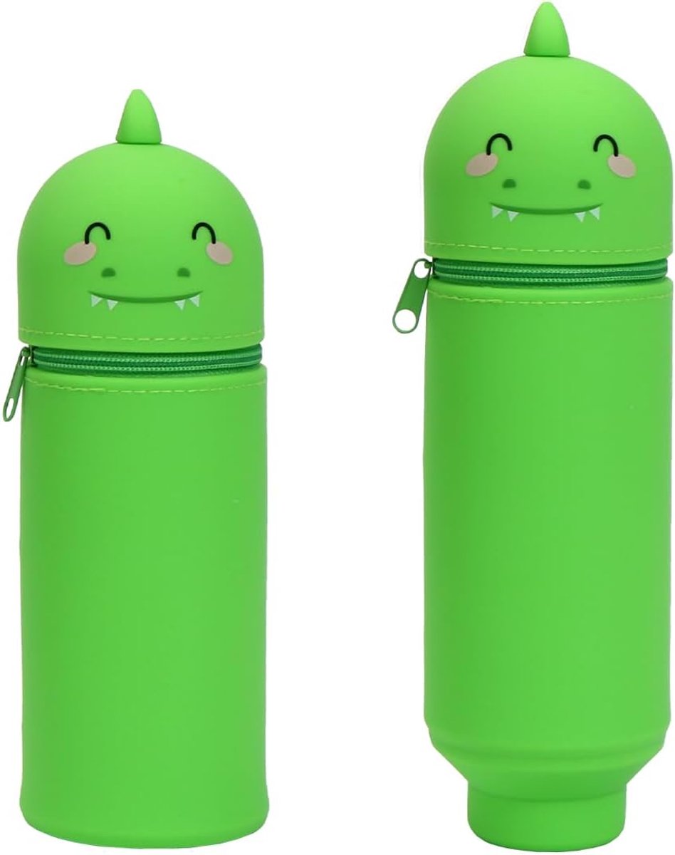 2-in-1 Schooltas van Siliconen, Kawaii Pennenzak, Telescoop Siliconen Pennenzak, Geschikt voor Studie en Werk, Samen met Rugzak, Dinosaurus, 7 cm x 20 cm