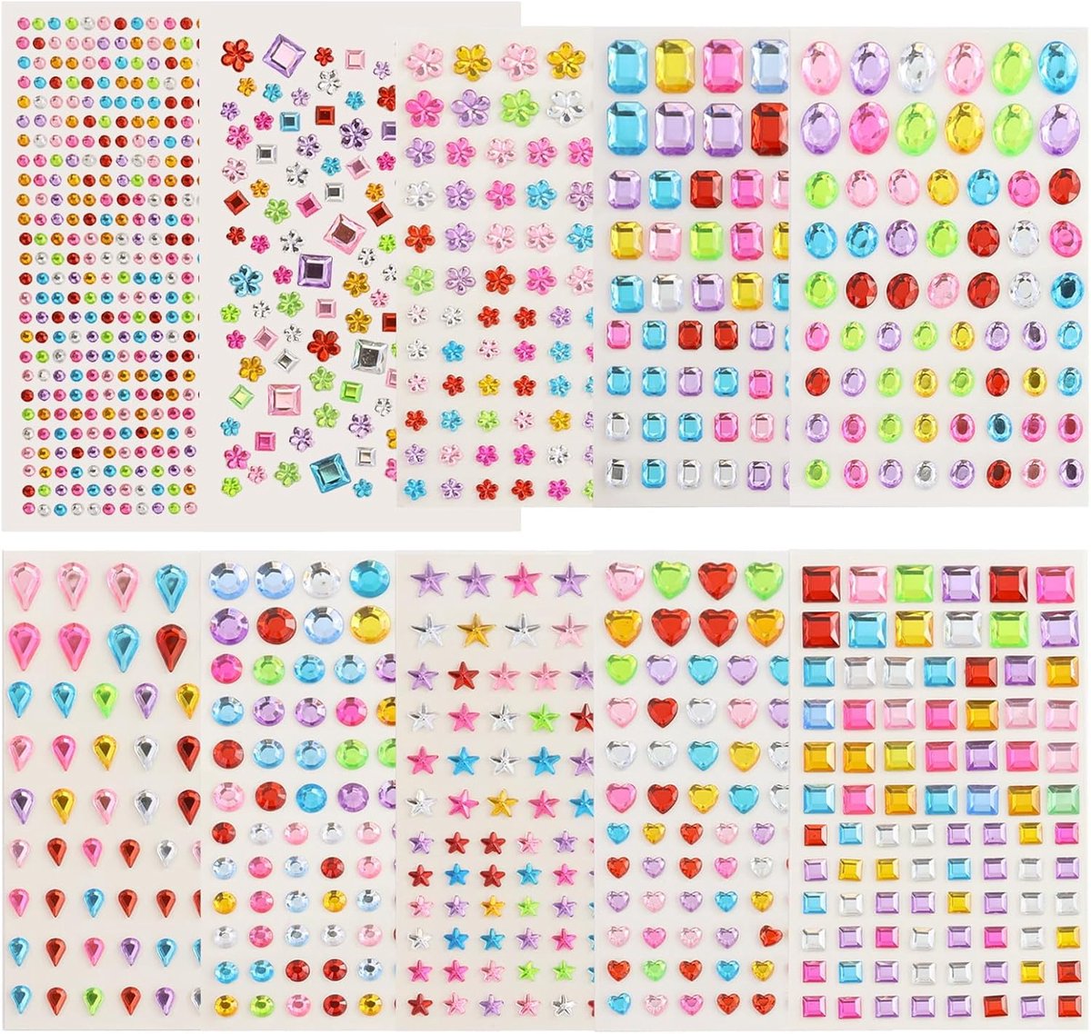 1218 Stuks Strass-Steentjes, Zelfklevende Sierstenen, Stickers, Glinsterende Acryl Steentjes, Veelkleurige Decoratie Voor Knutselen, Nagels En Geschenken