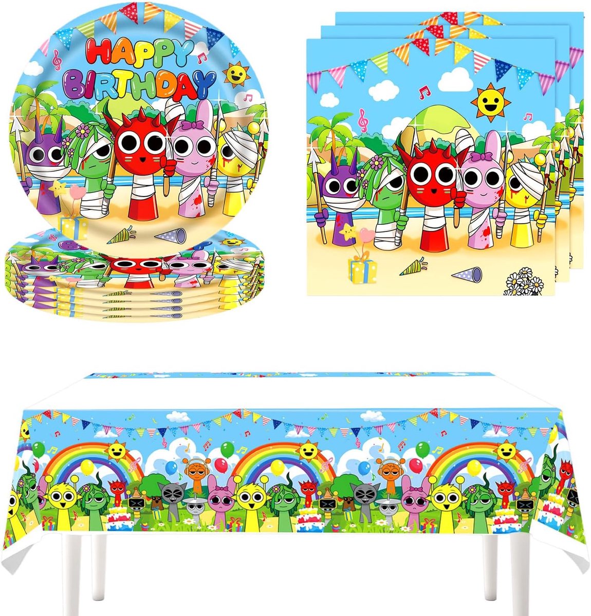 Partyservies,thema verjaardag cartoonfeesten feesten, tafelkleed voor kinderverjaardag, voor 10 gasten (Oranje)