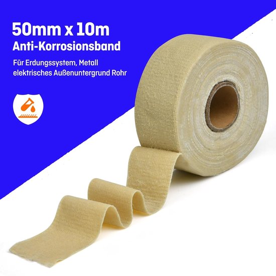 bandage, anti-corrosieband, 50 mm x 10 m, corrosiewerende tape, voor grondverbindingen, aardband, metaal, elektrische buitenondergrondbuis (50 mm x 10 m) — afbeelding 2