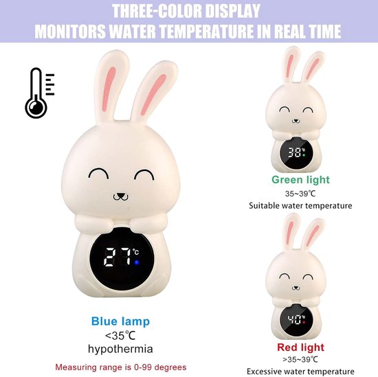 badthermometer baby: nauwkeurige waterthermometer met led-display, kindveilige badthermometer, konijnenvorm, digitale thermometer voor bad met led-waarschuwingslampje — afbeelding 5