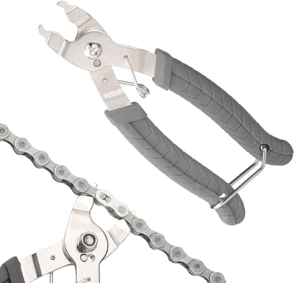 2-in-1 fietsketting, snelkoppeling, open-sluitgereedschap, voor 6 ~ 12 versnellingen ketting (grijs)