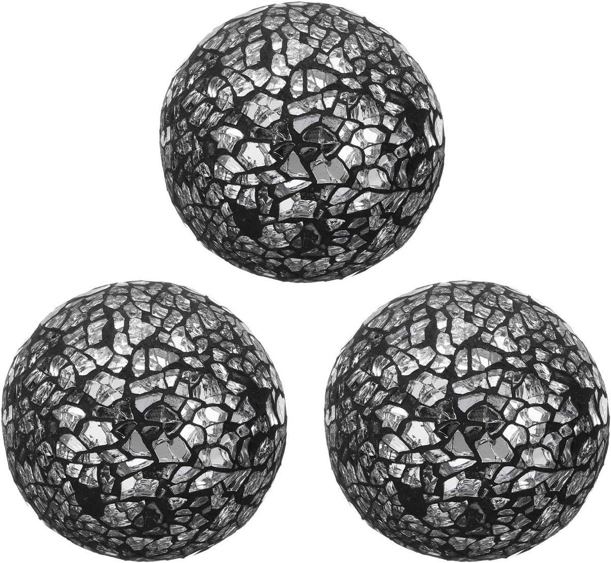 3 stuks decoratieve glazen ballen, 6 cm, orb, middenstuk, ballen, mozaïek, glazen bol, voor decoratie, schalen, vazen, eettafel, party, zilver/zwart