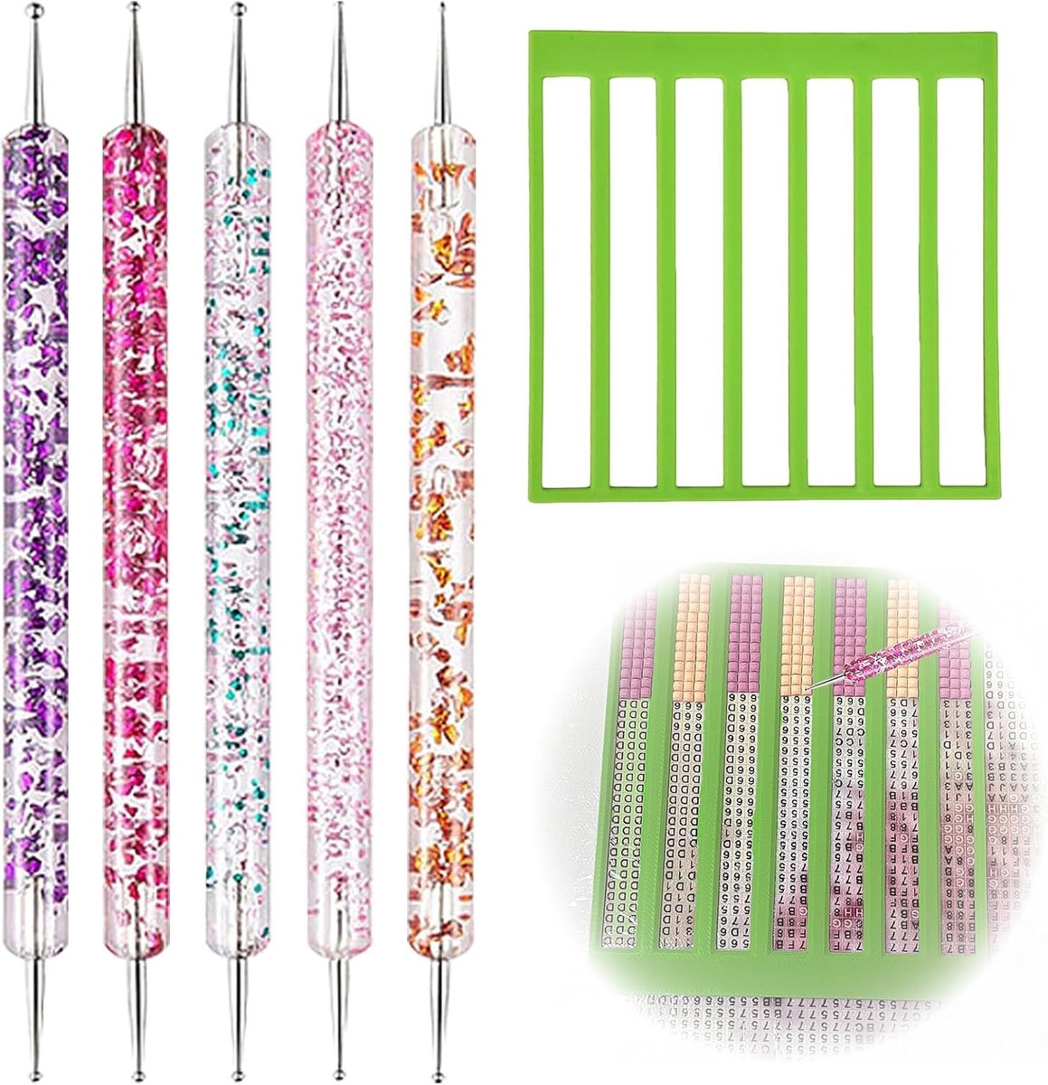 Painting Liniaal Set 6 Stuks Acryl met Pennen | Acryl uitlijningstool met puntboor pennen voor 5D diamond painting, ronde steentjes, DIY kunst en beginners