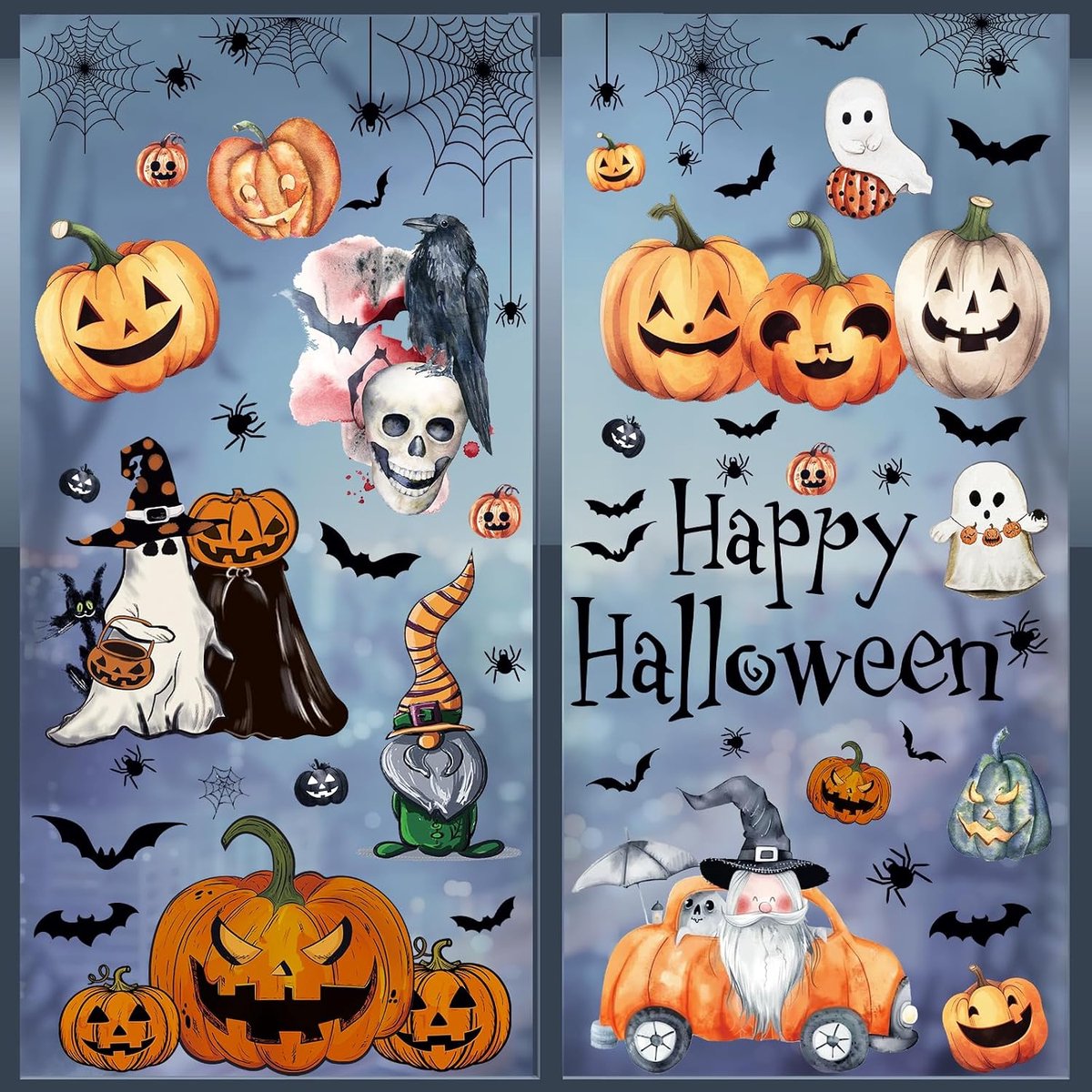 Raamstickers, herbruikbare Halloween stickerset Halloween party decoratie, 9 vellen (Halloween-B)