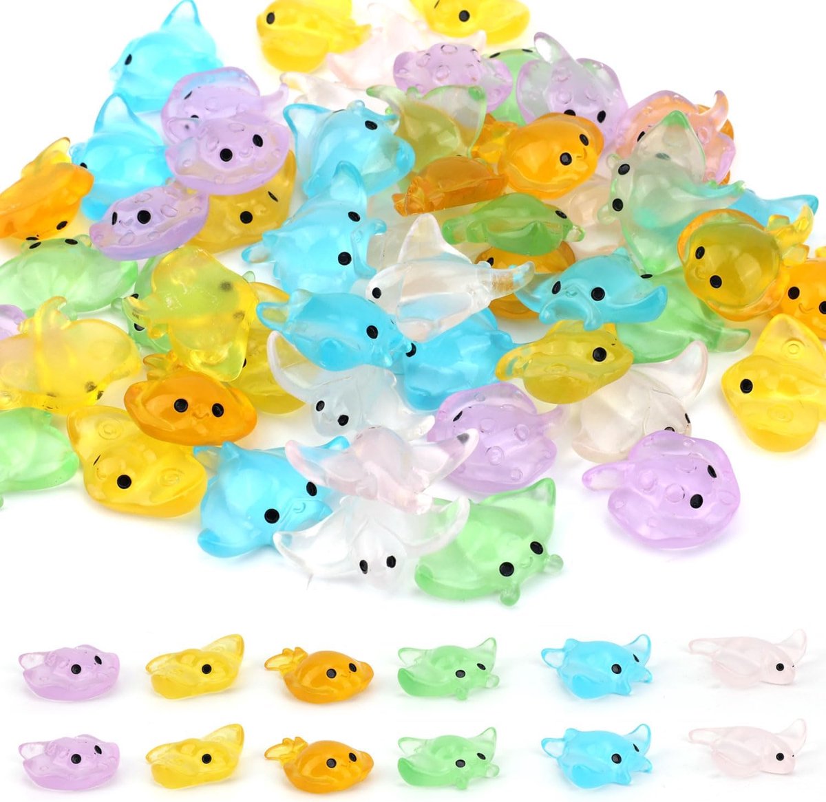 60st Mini Manta Ray, Hars Glow In The Dark Miniatuur Tiny Sting Ray Sea Marine Kleine Lichtgevende Beeldjes Ideaal Bureaublad Fairy Garden Poppenhuis Micro Landschap DIY Ambachten Decoratie