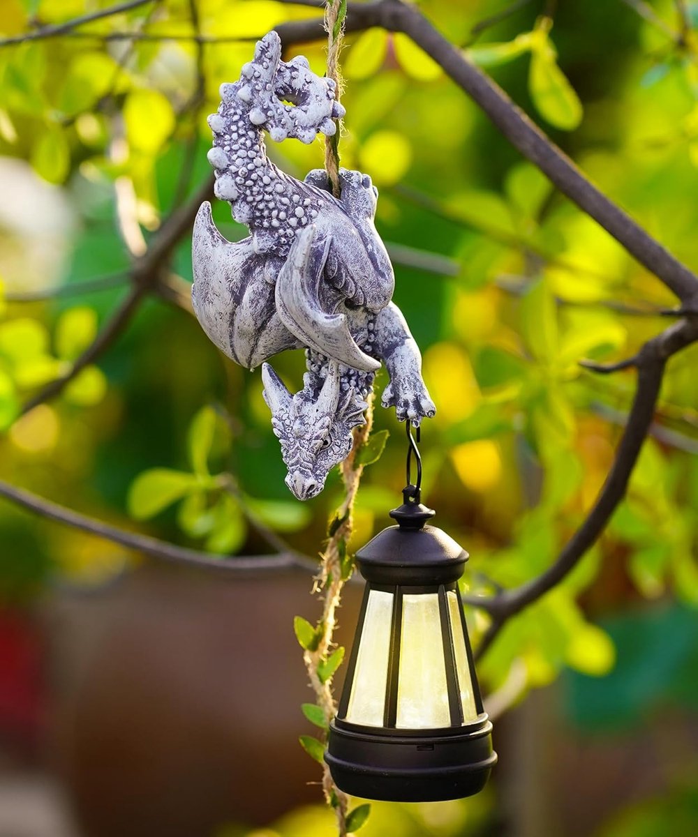 Hangende drakenfiguren met solarlampen, tuindecoratie voor buiten, grappige drakenfiguur, decoratie voor tuin, terras, balkon, cadeau voor vrouwen/mannen/mama, decoratie op zonne-energie voor