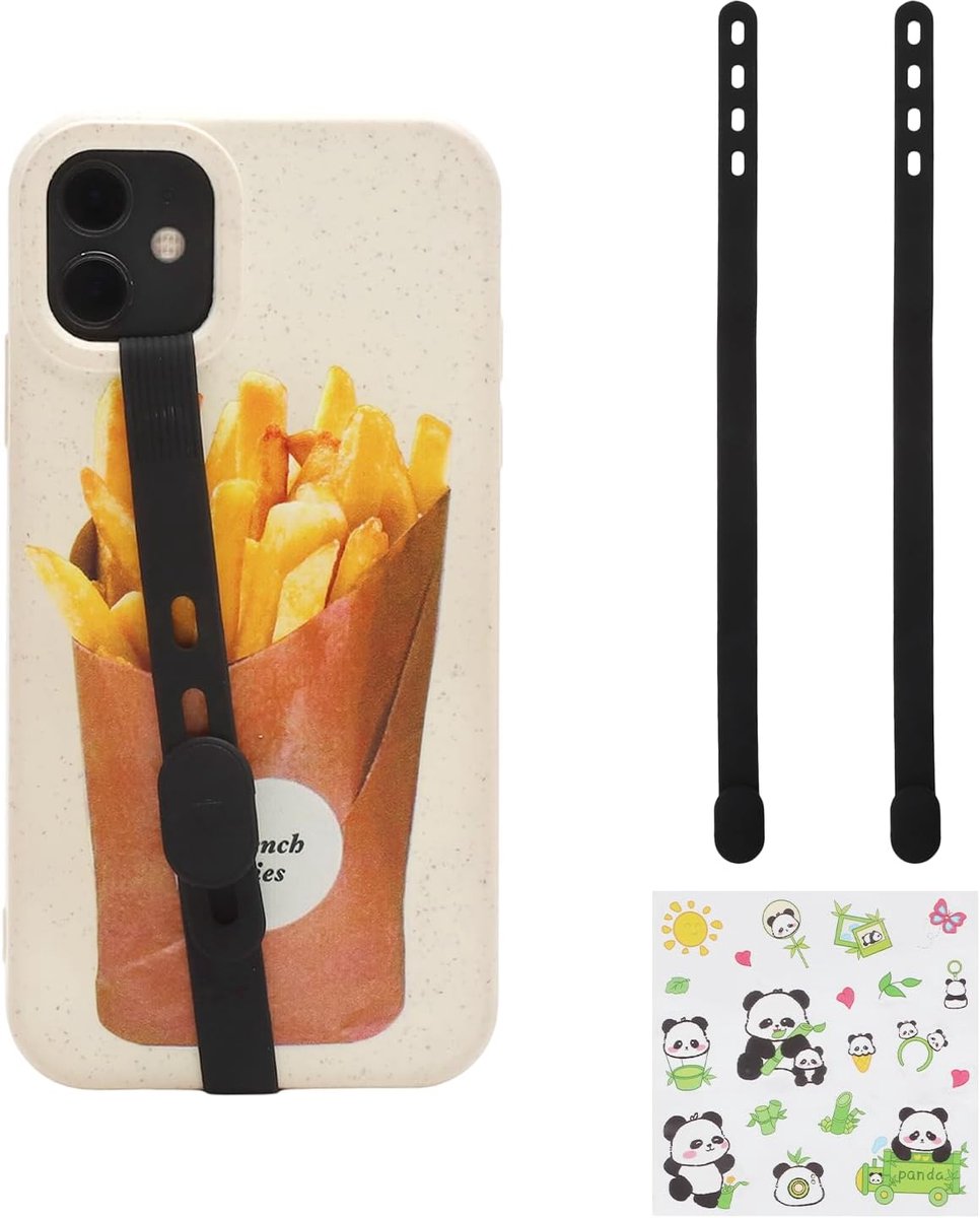 2 Zwarte Telefoongreep Siliconen Mobiele Telefoon Handvat Houder, Back Grip Vingerrest voor Telefoon, Verstelbare Veiligheidstelefoonriem voor Telefooncase