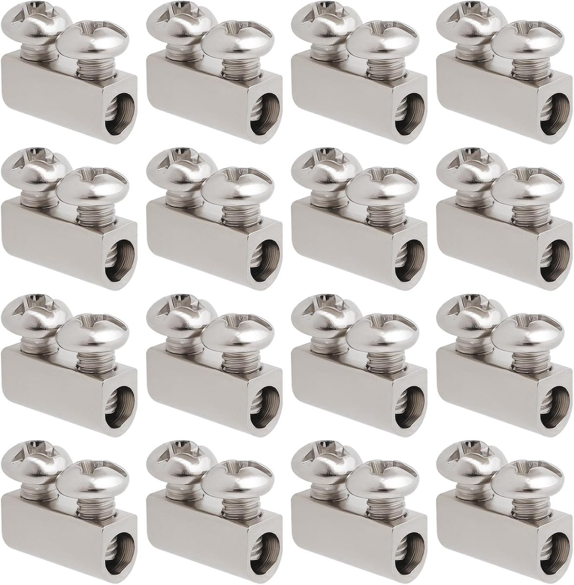 50 stuks M3 dubbele gat draadkabelklemmen 10x5mm, stalen clips met terminal schroefdop, geschikt voor draadkabelklem 3,0 mm lijngat, zilver