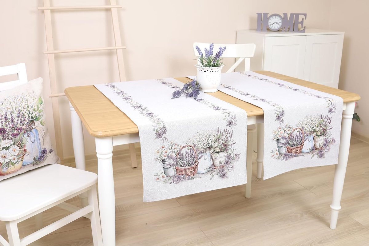 tafelloper, lente, zomer, afwasbaar, stof, 140 x 45 cm, 100% jacquard tapijt, tafelloper, loper, tafel voor eetkamer, verjaardag, boerderij, keuken, tafeldecoratie - lavendelharmonie