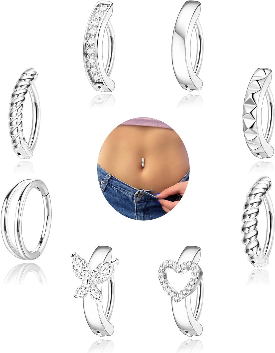 8 Stuks Chirurgisch Stalen Navel Bars Goud Zilver Hypoallergene Buikring Set Navel Piercing Sieraden Voor Vrouwen
