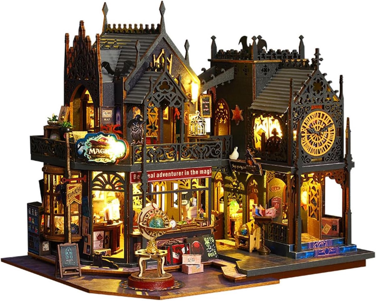 Book Nook Kit DIY miniatuurhuis Book Nook met ledlicht, 3D-houten puzzel boekensteun voor boekenkastdecoratie, creatief cadeau voor volwassenen vanaf 14 jaar (magisch kastel)