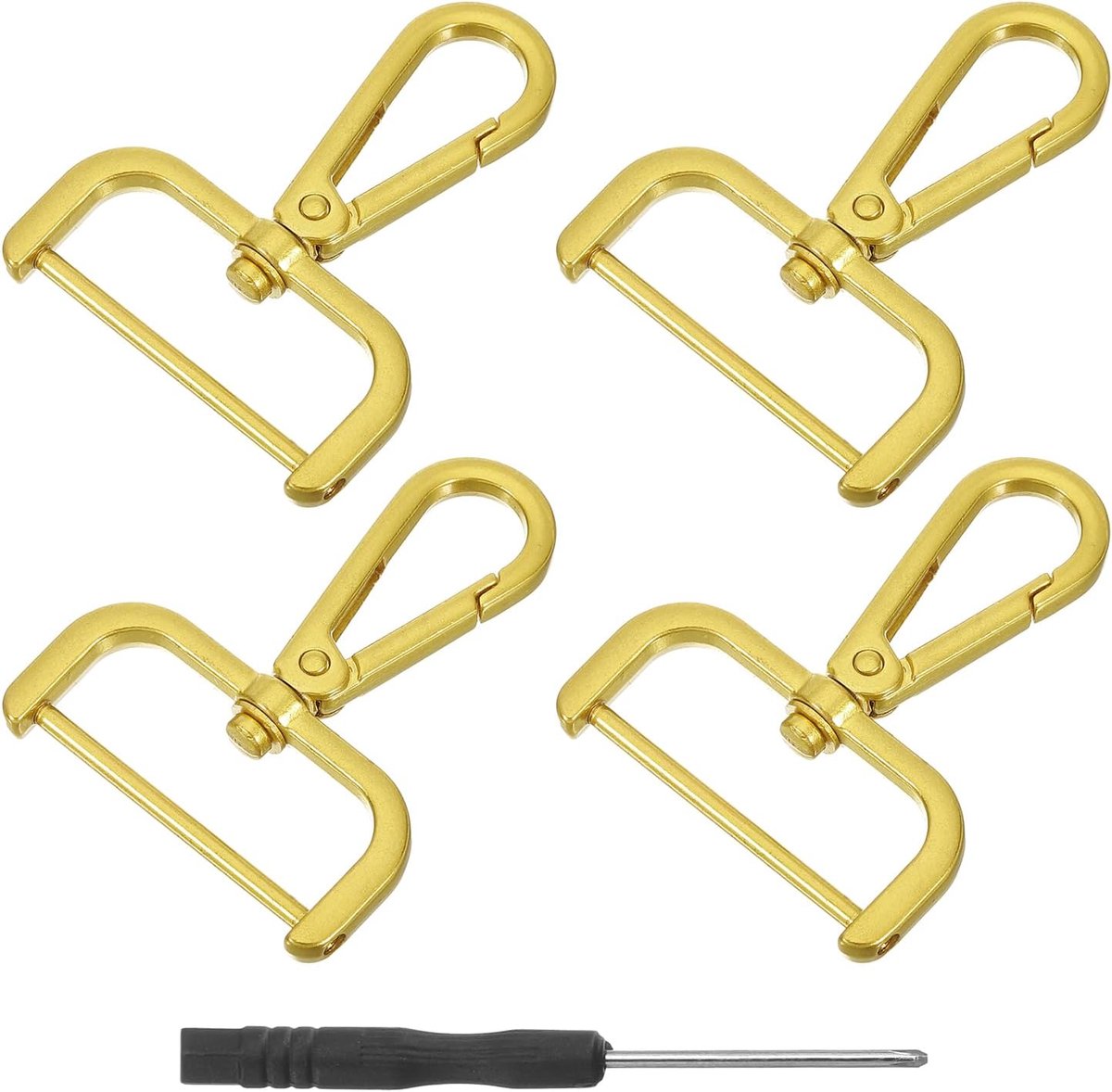 4 stuks draaibare karabijnhaken, 38 mm (1,5 inch), D-ring, afneembare klikhaak, metalen karabijnhaken voor het maken van portefeuille-sleutelhangers, verguld goud