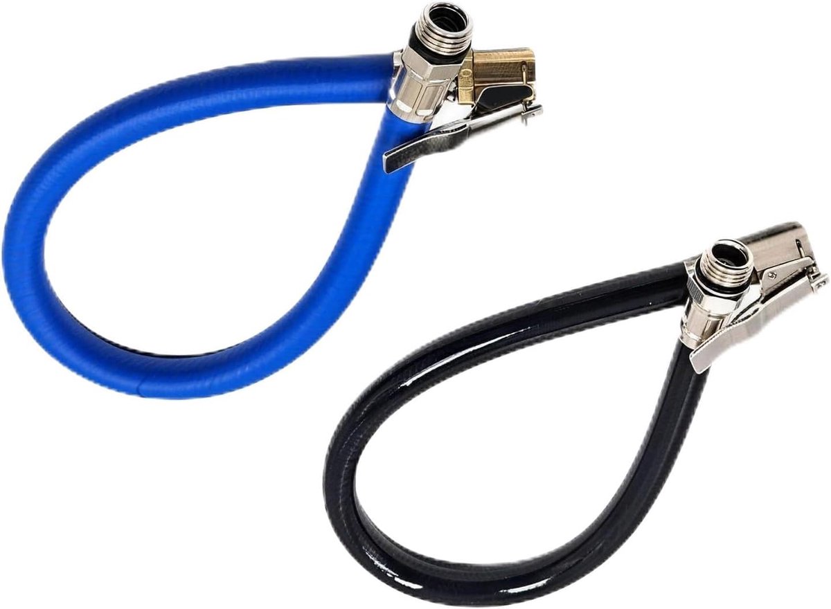 bandenpomp verlengslang 39 cm – luchtpomp adapter voor autobanden, fiets, motor – rubberen slang met snelkoppeling, lekvrij, zwart en blauw – eenvoudig te installeren