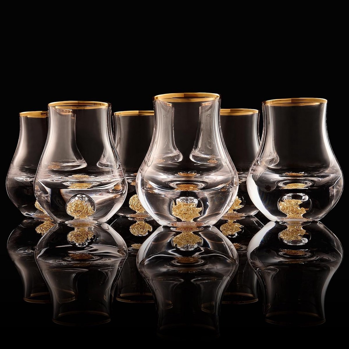Elegant gewelfd borrelglas (45ml), Crystal Shot Glass Set Versierd met 24K Gold Leaf Flakes BPA-vrij & Loodvrij, Perfect voor Decor & Collectie, Geschenkkeuzes - 6 stuks