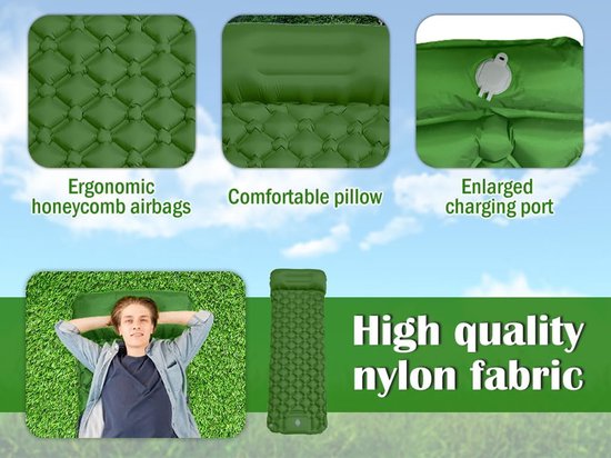 isolerende slaapmat, ultralicht, waterdicht, met kussen, voetpomp, opblaasbare matras, verdikt opblaasbaar matras, opvouwbare isolatiemat voor buiten, voor strand, camping — afbeelding 3
