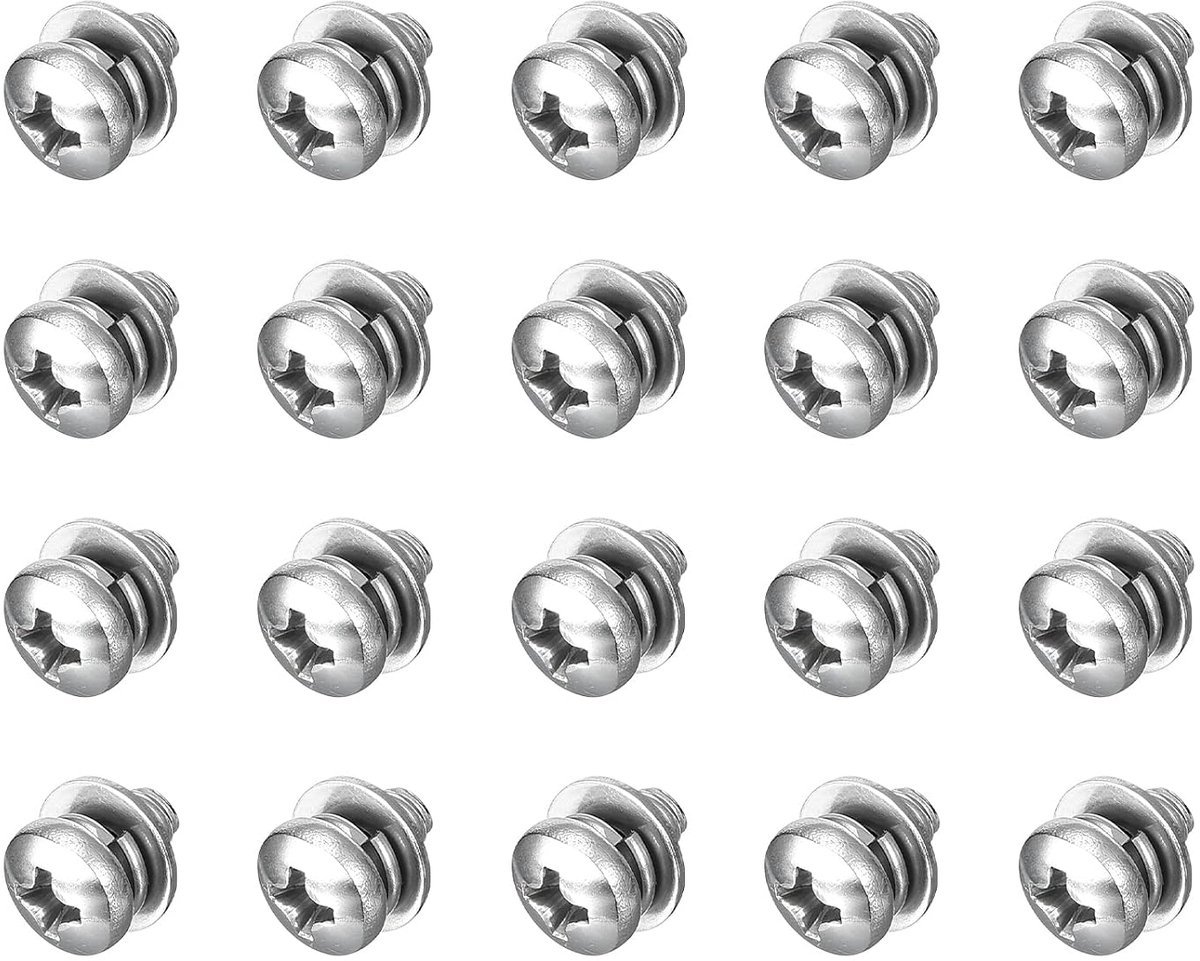 M4 x 6 mm 304 roestvrij staal Phillips Pan Head machineschroeven bouten gecombineerd met veerring en sluitringen 20 stuks