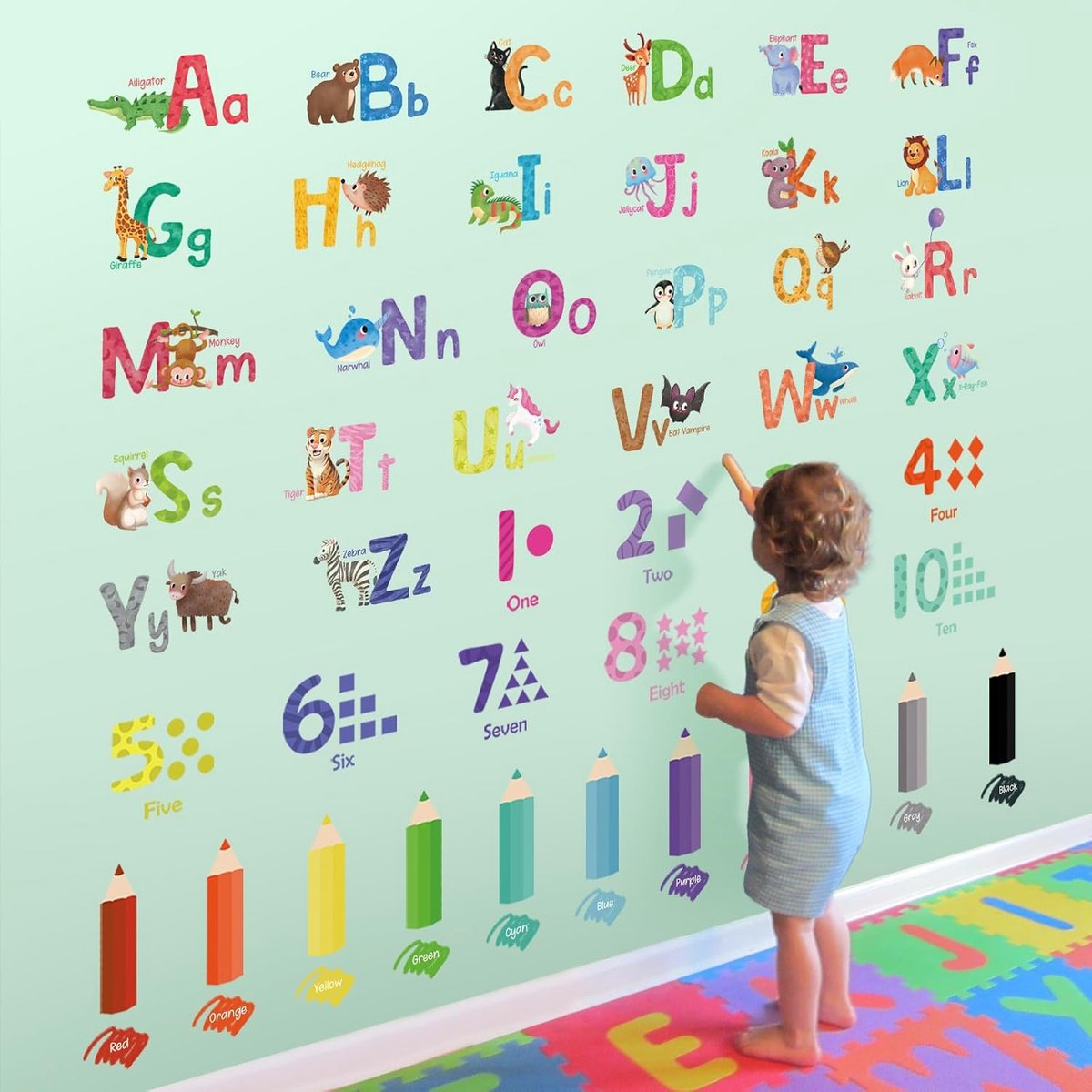 Muursticker Alfabet Kinderen, Decoratieve Muurstickers Dieren Grote Letters voor Kinderkamer