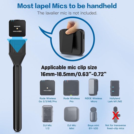 Handheld Adapter voor DJI Mic 2/Mini, Rode Wireless Go 2/3, Hollyland Lark M1/C1, BOYA Mini & More, Interivew Go Draadloze Lavalier Microfoonhouder, Interview Rig voor Vlogging Youtuber — afbeelding 2
