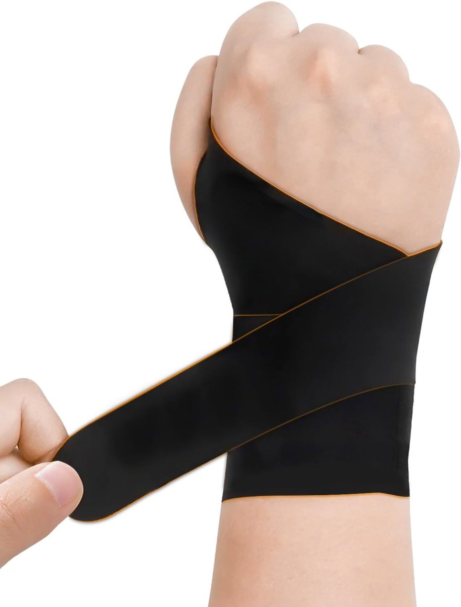 Dunne 1,2mm Polsbrace, Carpaal Tunnel Polsondersteuning met Siliconen Massagepunten, Ademend Spandex Stabilisator (Zwart/Oranje)