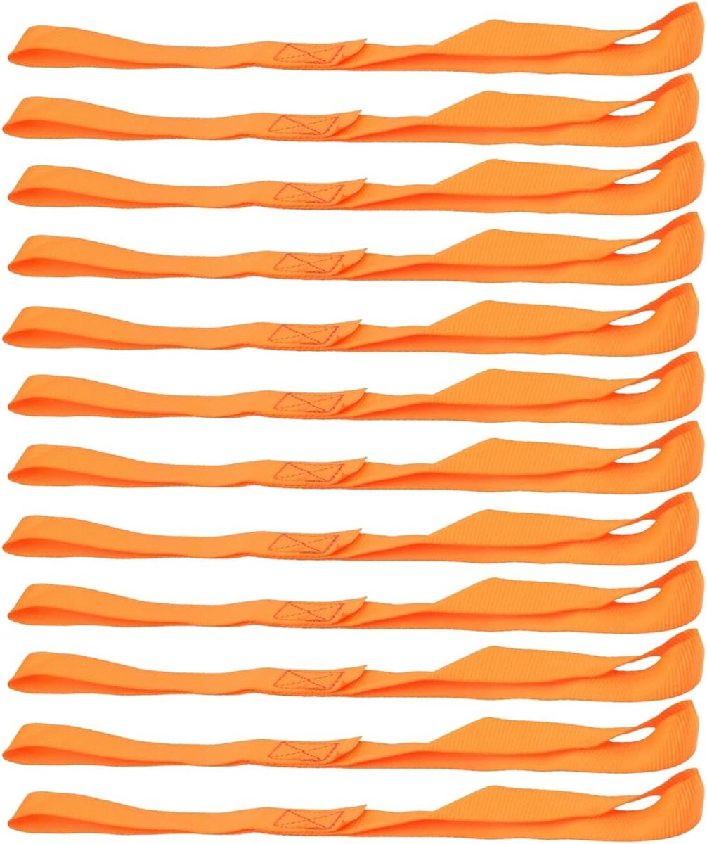 12 stuks 2,5 x 45 cm oranje sjorlussen voor motorfiets, spanbanden, lus van polyester, riemlussen, dubbele lus voor motorfiets, transport