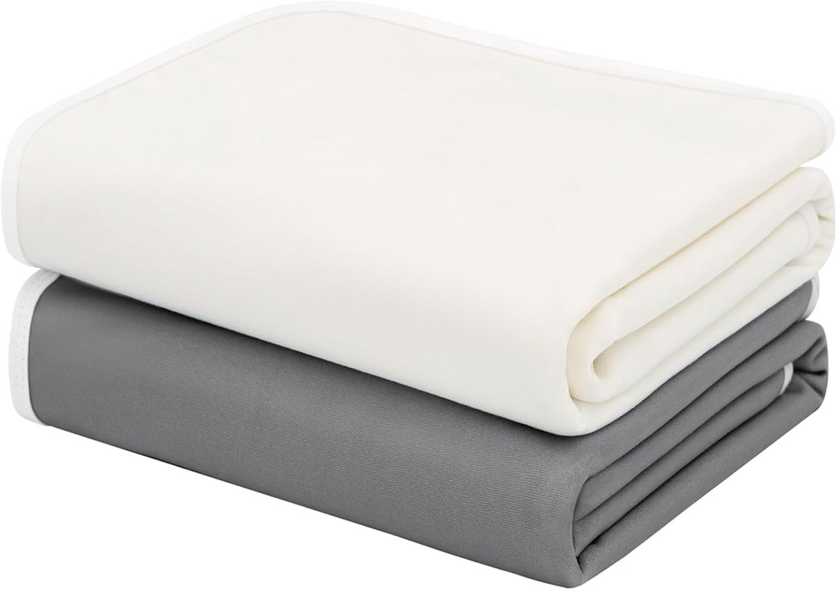 Set van 2 bedkussens voor zindelijkheidstraining, waterdichte bedplassen lakens voor kinderen, wasbare matrasbeschermer, 75 x 90 cm (grijs en wit)