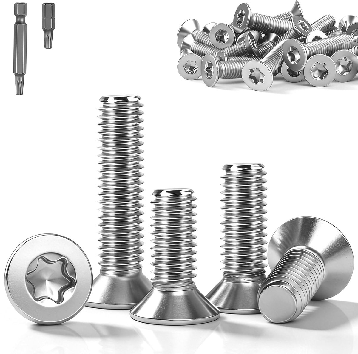 mm verzonken kopschroeven Torx, 30 stuks verzonken kopschroeven roestvrij staal A2 V2A, M5 verzonken kop, schroeven met volledig draad metrisch, incl. 2 bits (25/50mm) voor meubels