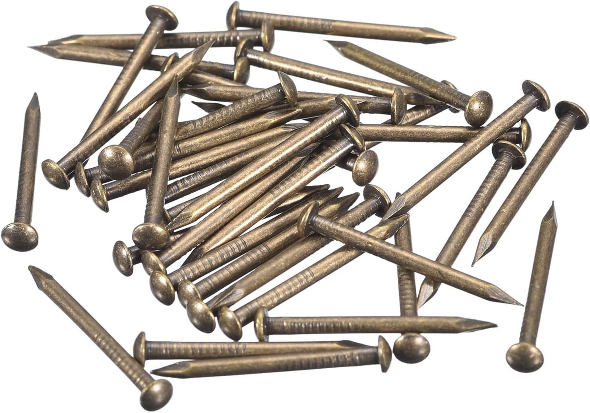 70 stuks kleine kleine spijkers, 1,5 x 20 mm (d x l), kleine messing nagels, hardware, ronde kop, messing, nagel voor hout, doe-het-zelfprojecten, decoratieve dozen, huishouden, bronskleurig