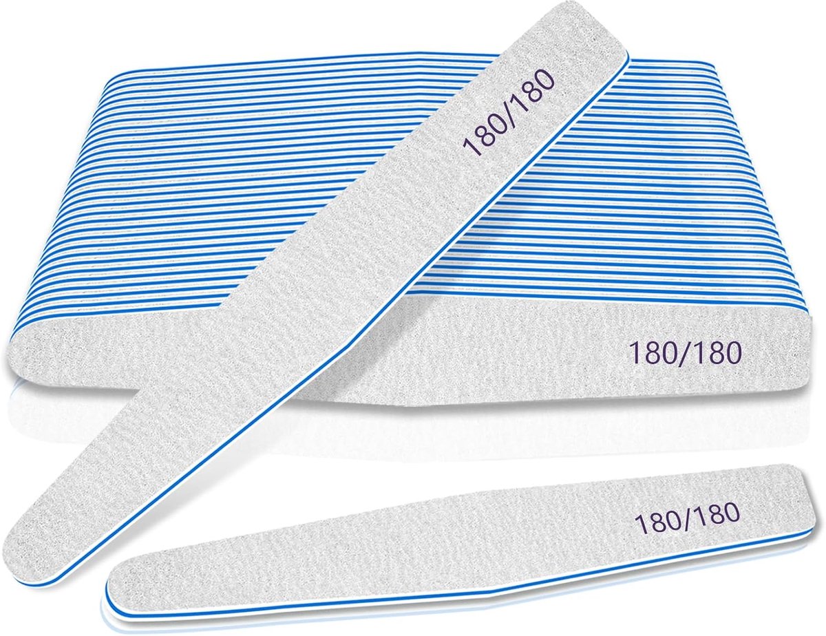 Nagelvijl en polijstset, nagelstylinggereedschap, korrel 180/180, 12 nagelvijlen voor acryl- en gelnagels, wasbaar, herbruikbaar, geschikt voor de gezinssalon