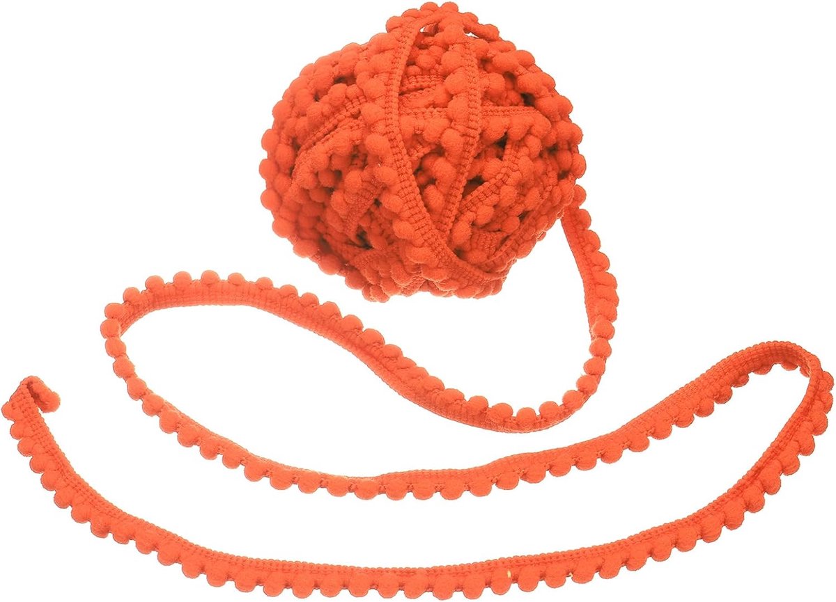 22,7 m pompon-garnituur, 1,3 cm breed, oranje/rood, pompon, garnituur, naaien, franjes, stoffen band voor doe-het-zelf handwerk, gordijn, kleding, kussen, decoratie thuis