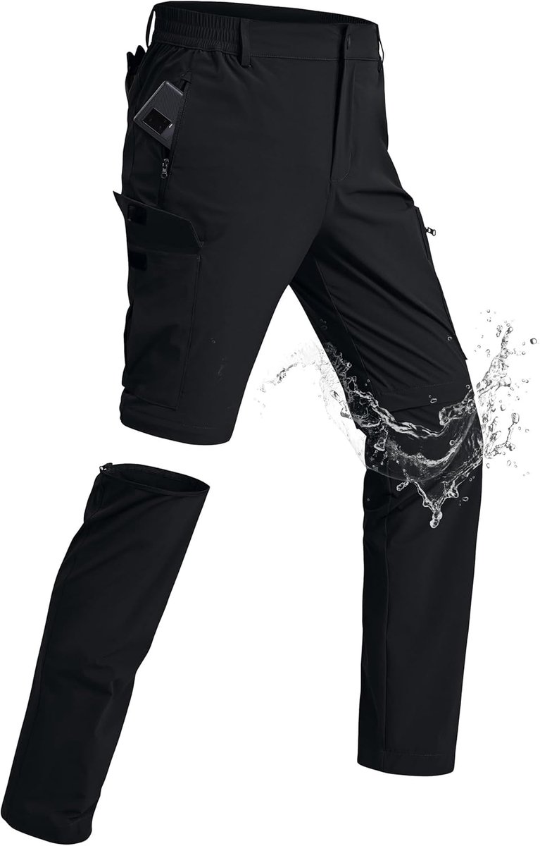 Wandelbroek voor heren, afritsbaar, licht, werkbroek, korte waterdichte trekkingbroek, sneldrogend, meerdere zakken