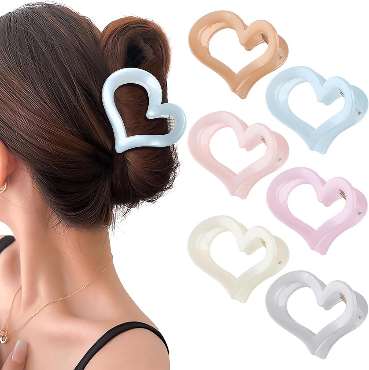 6 stuks haarklemmen voor dames, middelgroot, hart, haarspelden, vlinder, haarclips voor vrouwen met halfgebonden haarclips voor vrouwen