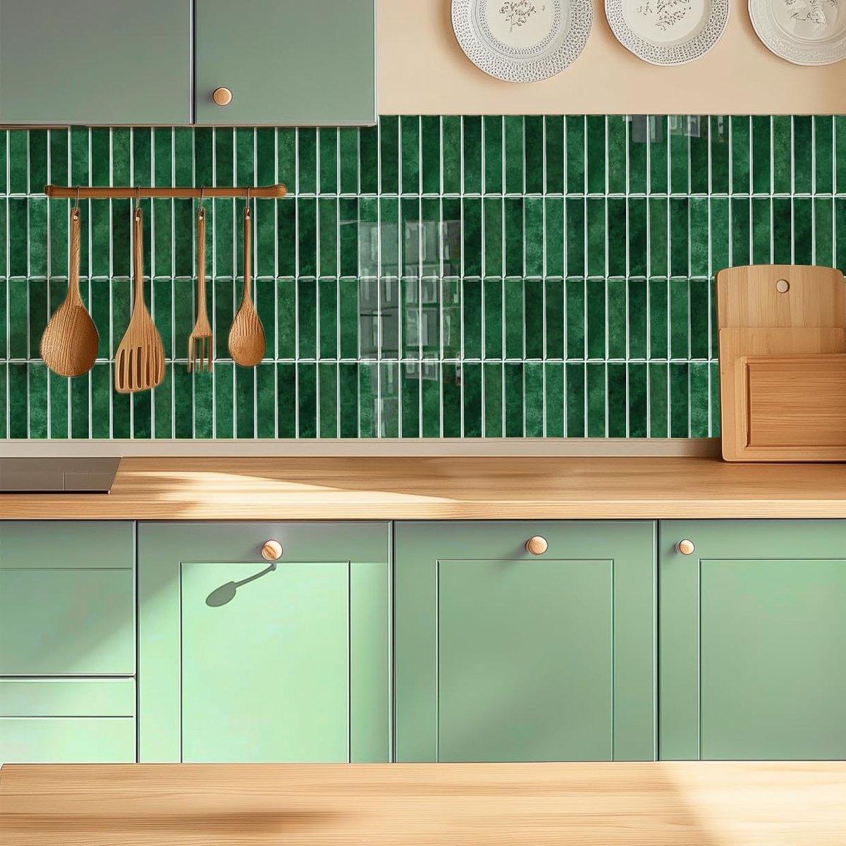 10 vellen 30,5 x 30,5 cm groene 3D vinyl backsplash tegels, zelfklevende pel-en-plak muurtegelstickers plakken op metrotegels voor keuken, badkamer muur