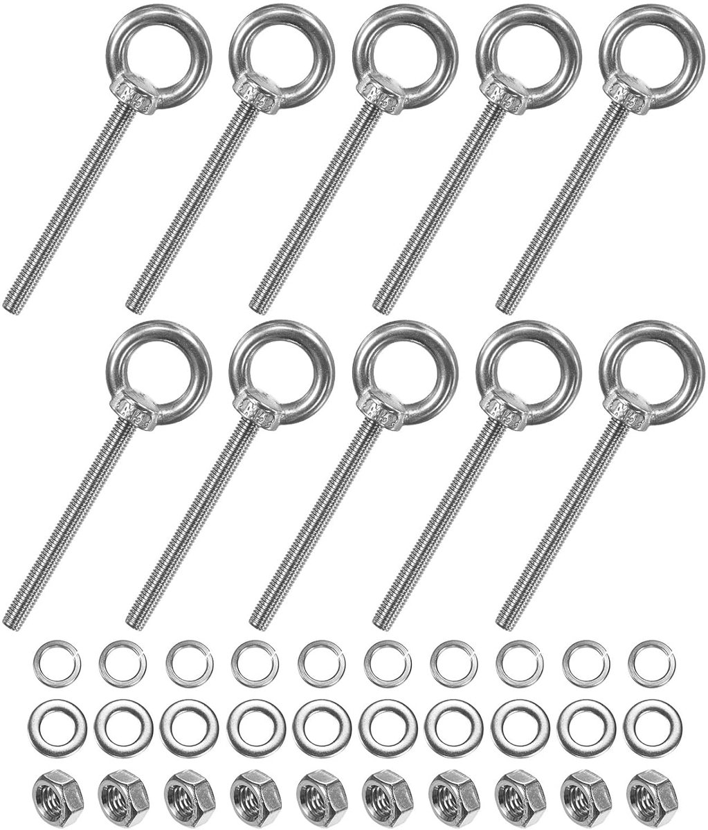 METERXITY 10 sets roestvrijstalen schroefring M5 x 60 mm met moeren en sluitringen voor ophanging/bevestiging, lengte 2,36 inch