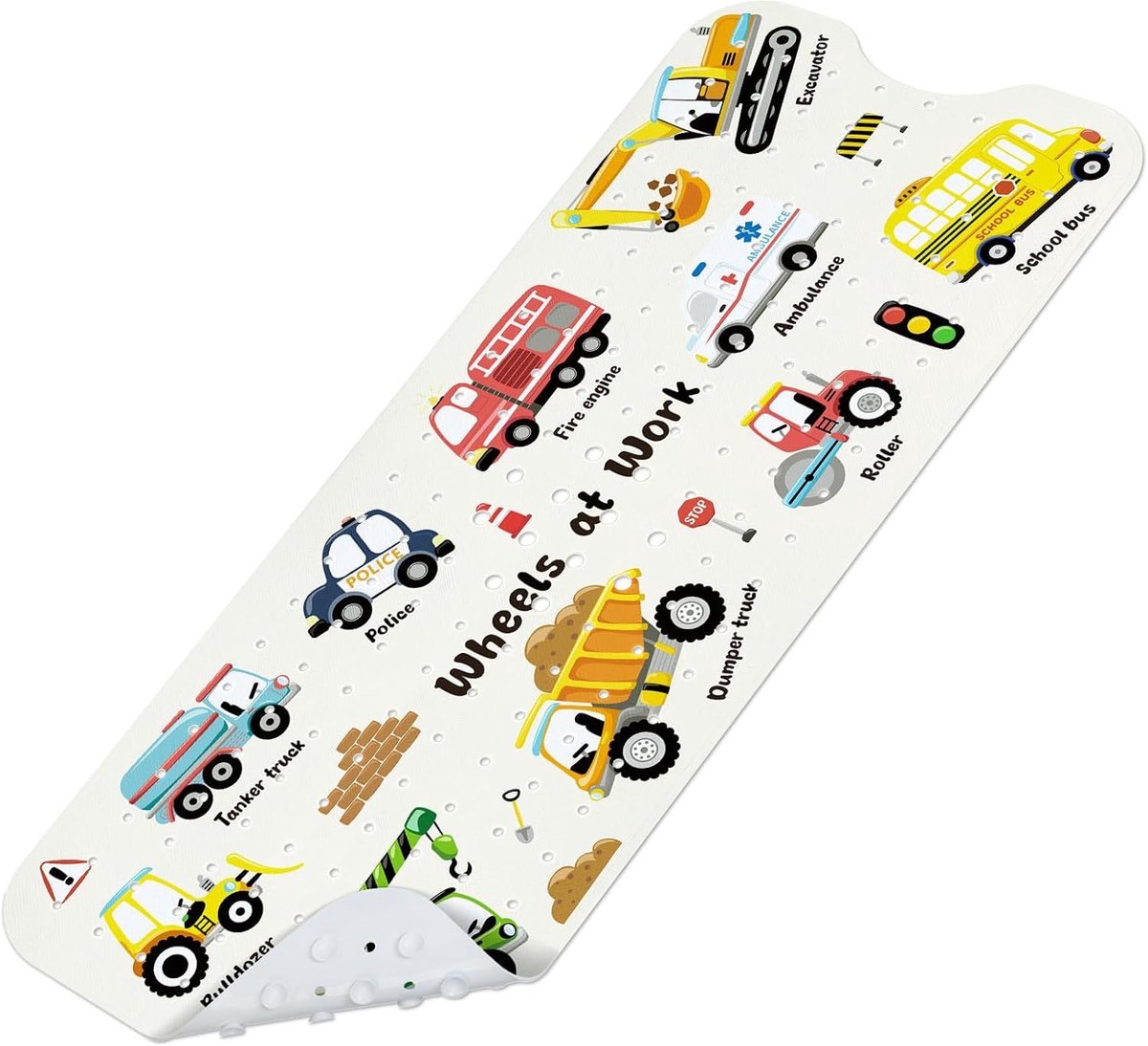 antislip voor bad, 100 x 40 cm, graafmachine | Badmat met lange badkamer · Antislip douchemat met zuignappen en afvoergaten